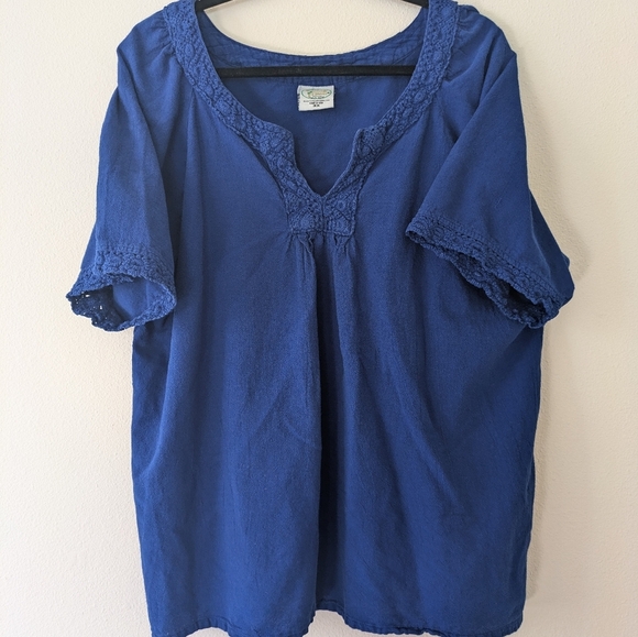 Drawstrings Of Malibu Royal Blue 100% Cotton Peasant Top sz 3X Made in the USA - Picture 1 of 6